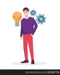man character with light bulb idea concept vector illustration