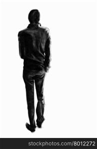 Man charcoal drawing seen from behind, whole figure