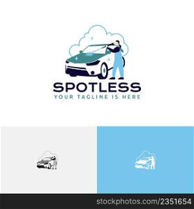 Man Clean Car Wash Carwash Spotless Auto Service Logo
