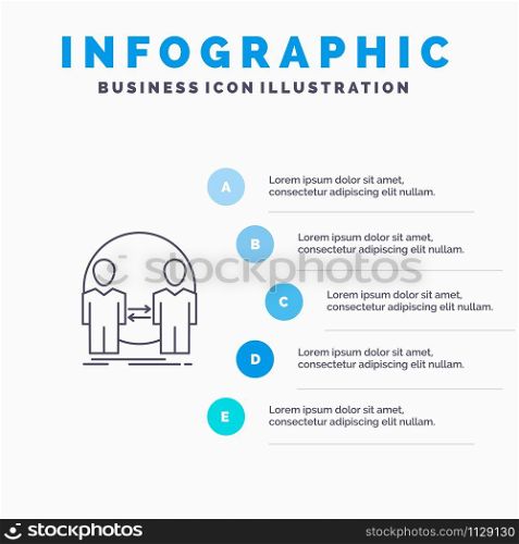 Man, Clone, User, Identity, Duplicate Line icon with 5 steps presentation infographics Background