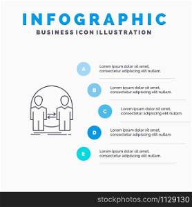 Man, Clone, User, Identity, Duplicate Line icon with 5 steps presentation infographics Background