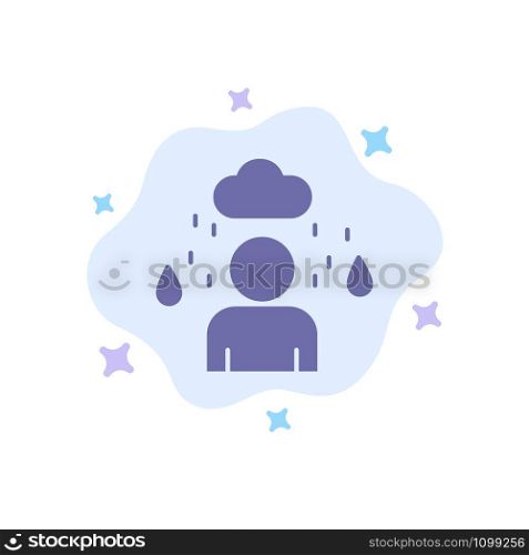 Man, Cloud, Rainy Blue Icon on Abstract Cloud Background