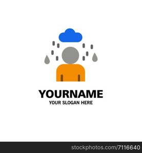 Man, Cloud, Rainy Business Logo Template. Flat Color