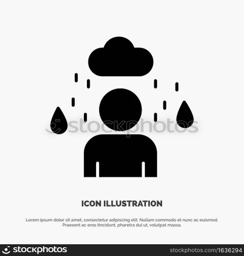 Man, Cloud, Rainy solid Glyph Icon vector