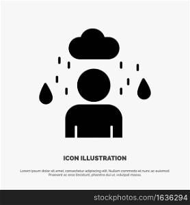 Man, Cloud, Rainy solid Glyph Icon vector