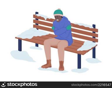 Man cold outdoors semi flat color vector character. Freezing figure. Full body person on white. Low temperature isolated modern cartoon style illustration for graphic design and animation. Man cold outdoors semi flat color vector character
