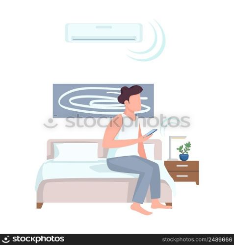 Man connecting smartphone to air conditioner semi flat color vector character. Posing figure. Full body person on white. Simple cartoon style illustration for web graphic design and animation. Man connecting smartphone to air conditioner semi flat color vector character