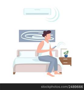 Man connecting smartphone to air conditioner semi flat color vector character. Posing figure. Full body person on white. Simple cartoon style illustration for web graphic design and animation. Man connecting smartphone to air conditioner semi flat color vector character
