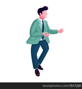 Man dancing twist flat color vector faceless character. Stylish guy in retro costume. Male at retro discotheque party isolated cartoon illustration for web graphic design and animation