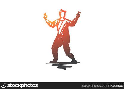 Man, dancing, young, male, attractive concept. Hand drawn young man dancing concept sketch. Isolated vector illustration.. Man, dancing, young, male, attractive concept. Hand drawn isolated vector.