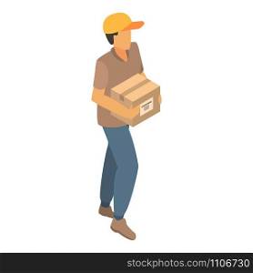 Man delivery box icon. Isometric of man delivery box vector icon for web design isolated on white background. Man delivery box icon, isometric style