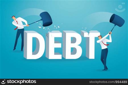 Man destroying the word debt with a hammer. vector illustration EPS10