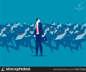 Man discontinue and looking direction. Concept business competition vector, Anxiety, Flat business cartoon style design