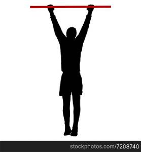 Man doing pull-ups silhouette on a white background.. Man doing pull-ups silhouette on a white background
