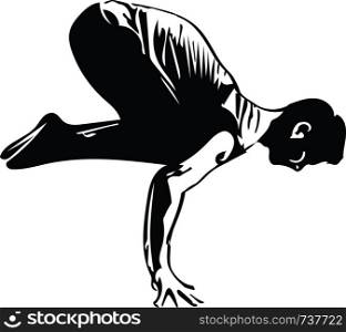 Man doing yoga, abstract lines drawing vector illustration