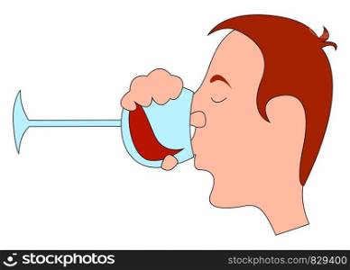 Man drinking wine, illustration, vector on white background.