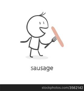 Man eating a sausage