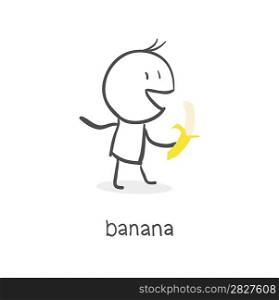 Man eats a banana.