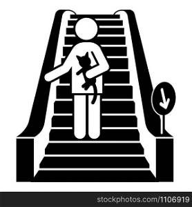 Man escalator down icon. Simple illustration of man escalator down vector icon for web design isolated on white background. Man escalator down icon, simple style