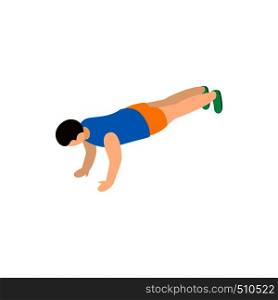 Man exercising push-ups icon in isometric 3d style isolated on white background. Man exercising push-ups icon, isometric 3d style