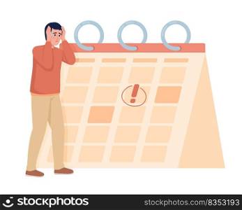 Man experiencing deadline anxiety semi flat color vector character. Editable figure. Simple cartoon style illustration for web graphic design and animation. Nerko One Regular, Quicksand fonts used. Man experiencing deadline anxiety semi flat color vector character