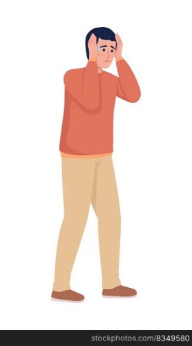 Man experiencing emotional shock semi flat color vector character. Editable figure. Panic attack. Full body person on white. Simple cartoon style illustration for web graphic design and animation. Man experiencing emotional shock semi flat color vector character