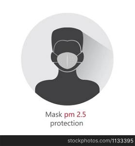 man face and pollution air with mask pm 2.5 protection icons illustrator.