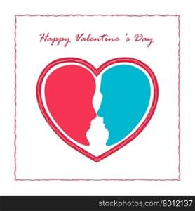 Man face and woman face with red heart shape.Wedding concept.Happy Valentines day symbol.Vector illustration
