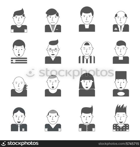 Man faces emoticon collection black icons set isolated vector illustration
