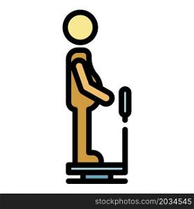 Man fat on scales icon. Outline man fat on scales vector icon color flat isolated. Man fat on scales icon color outline vector