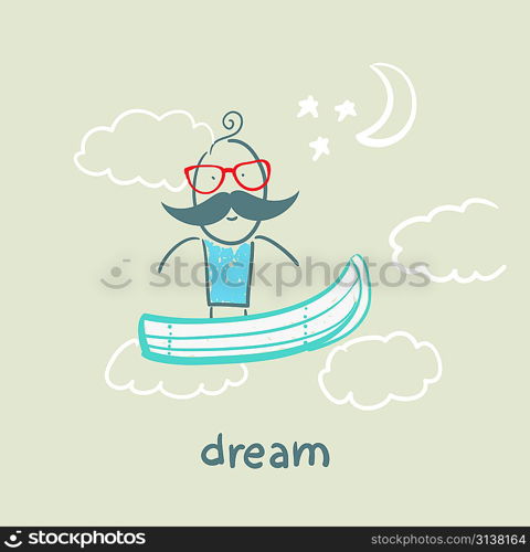 man flying in a dream boat