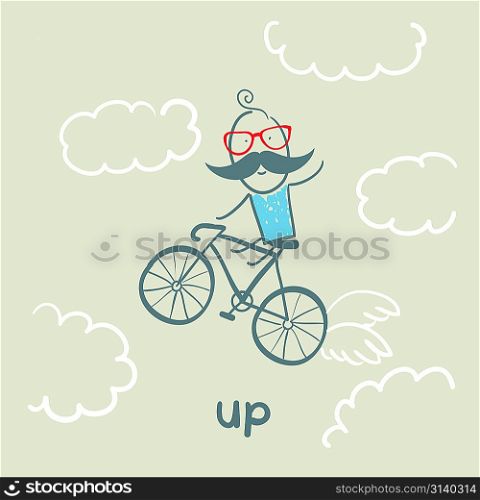 man flying on a bicycle