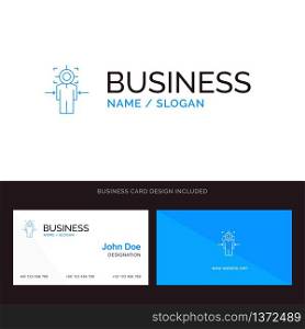 Man, Focus, Target, Achieve, Goal Blue Business logo and Business Card Template. Front and Back Design