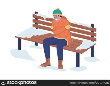 Man freezing outside semi flat color vector character. Cold figure. Full body person on white. Winter weather isolated modern cartoon style illustration for graphic design and animation. Man freezing outside semi flat color vector character
