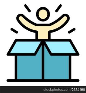 Man from gift box icon. Outline man from gift box vector icon color flat isolated. Man from gift box icon color outline vector