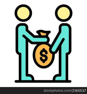 Man give corruption bag icon. Outline man give corruption bag vector icon color flat isolated. Man give corruption bag icon color outline vector