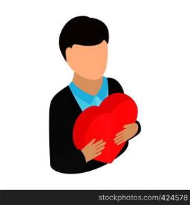 Man gives the heart isometric 3d icon isolated on a white background. Man gives heart isometric 3d icon