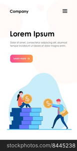 Man giving money to woman. Salary, family budget, banker flat vector illustration. Investment, saving, finance management concept for banner, website design or landing web page