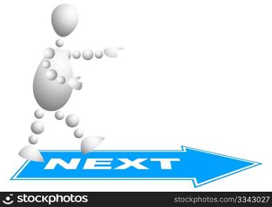 Man goes to the next step. Abstract 3d-human series from balls. Variant of white isolated on white background. A fully editable vector illustration for your design.