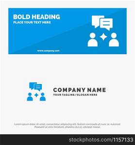 Man, Group, Chatting SOlid Icon Website Banner and Business Logo Template