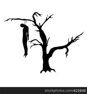 Man hanged from a dead tree silhouette isolated on white background. Man hanged from a dead tree