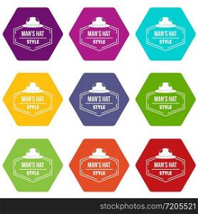 Man hat icons 9 set coloful isolated on white for web. Man hat icons set 9 vector
