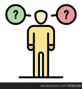 Man haves questions icon. Outline man haves questions vector icon color flat isolated. Man haves questions icon color outline vector