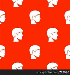 Man head pattern repeat seamless in orange color for any design. Vector geometric illustration. Man head pattern seamless