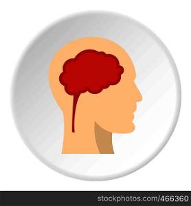Man head silhouette with brain inside icon in flat circle isolated on white background vector illustration for web. Man head silhouette with brain inside icon circle