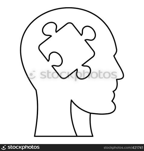 Man head silhouette with puzzle piece icon. Outline illustration of man head silhouette with puzzle piece vector icon for web. Man head silhouette with puzzle piece icon