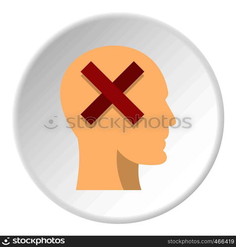 Man head silhouette with red cross inside icon in flat circle isolated on white background vector illustration for web. Man head silhouette with red cross inside icon