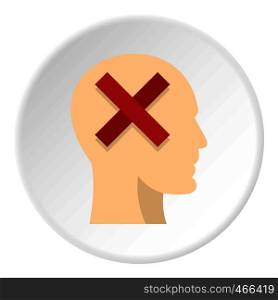 Man head silhouette with red cross inside icon in flat circle isolated on white background vector illustration for web. Man head silhouette with red cross inside icon