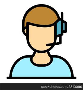 Man headset icon. Outline man headset vector icon color flat isolated. Man headset icon color outline vector