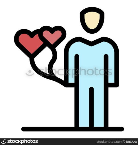 Man hearts balloons icon. Outline man hearts balloons vector icon color flat isolated. Man hearts balloons icon color outline vector